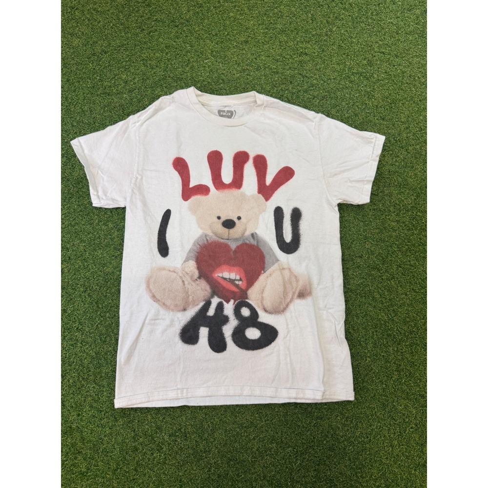 Faux Luv I U 48‎ Teddy Bear Graphic T-Shirt White Small Streetwear Short Sleeve
